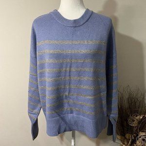 Philosophy Women’s Crew Neck Pullover Sweater Blue Gray Striped Size L NWT